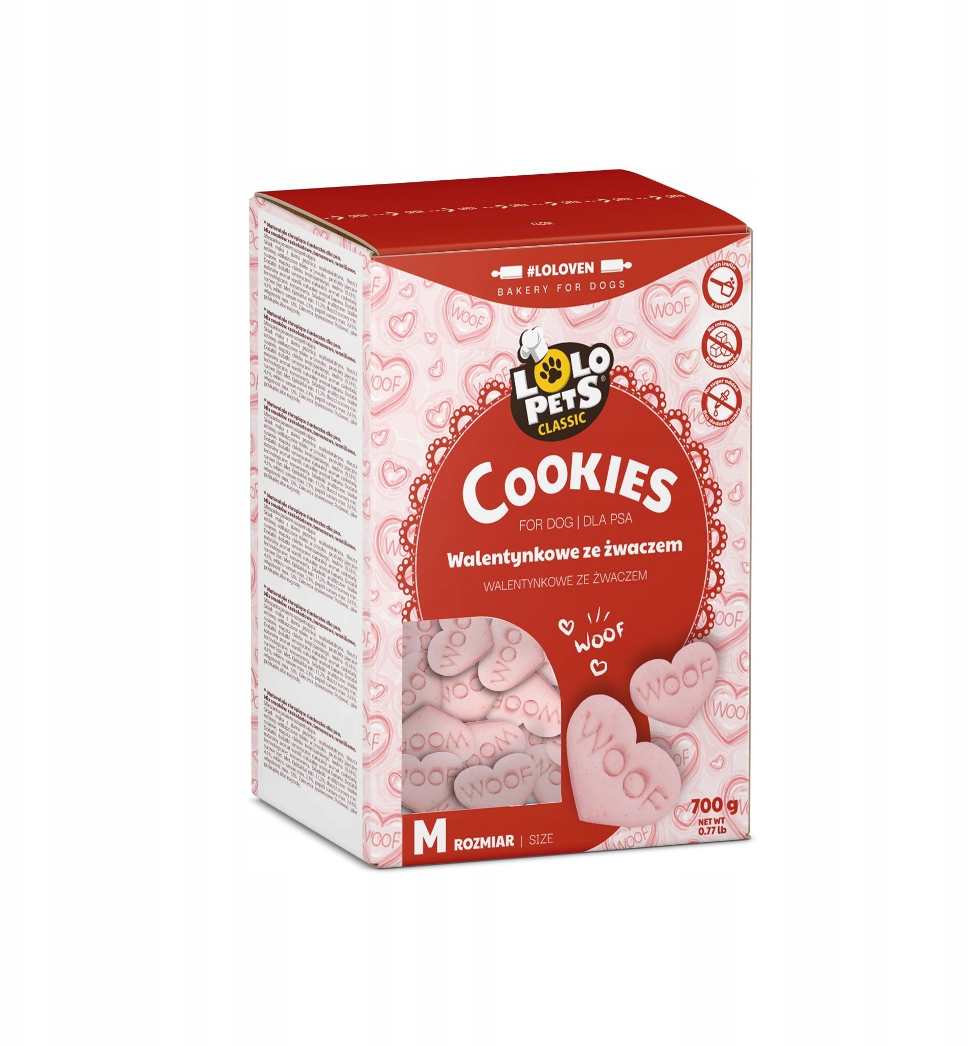 Ciasteczka dla psa ze żwaczem Walentynkowe 700g