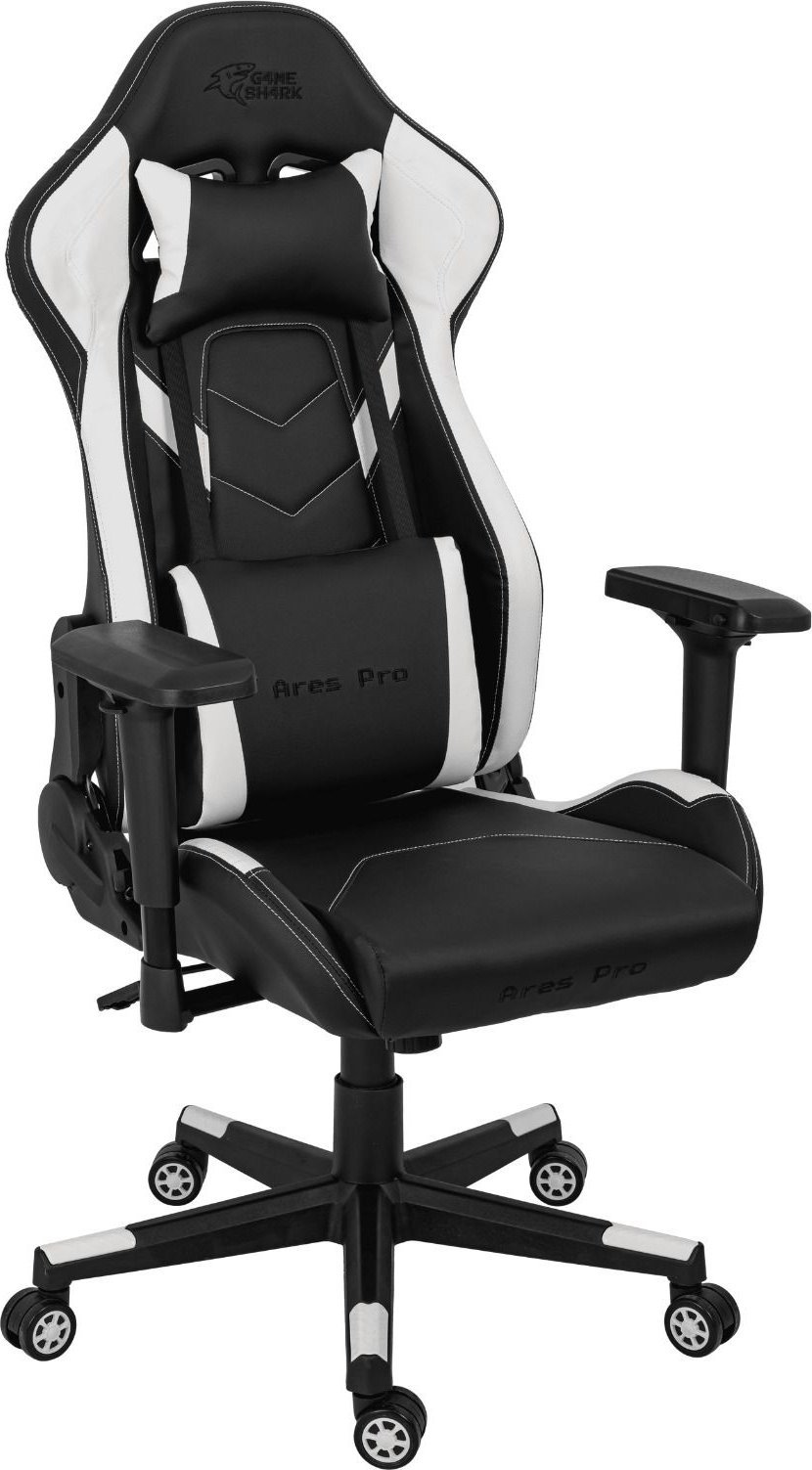 Fotel GameShark Fotel gamingowy, krzesło dla gracza, ekoskóra, Ares Pro, biały, czarny