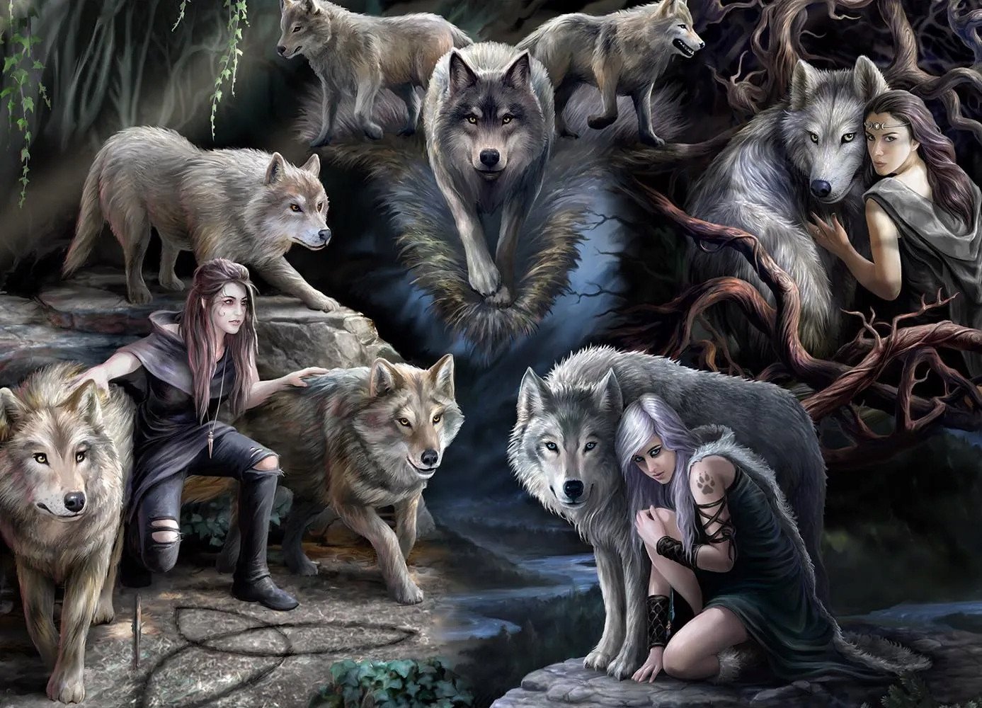 Puzzle 1500 Anne Stokes Collage - Wilki