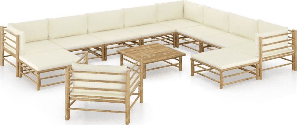 vidaXL 12-cz. zestaw do ogrodu śmietankowe poduszki bambus VidaXL