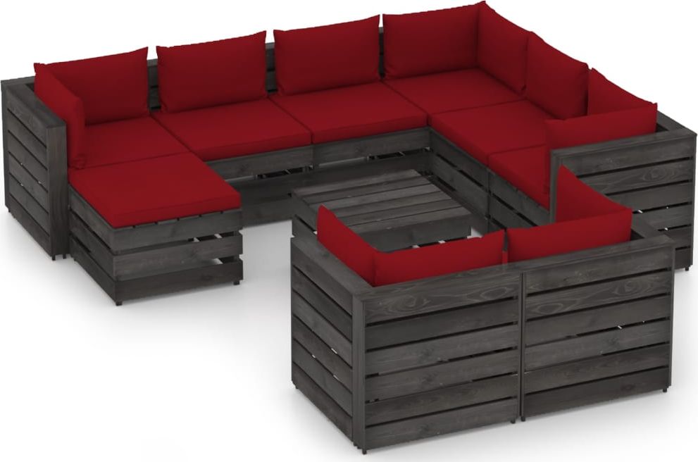 vidaXL 10-cz. zestaw wypoczynkowy do ogrodu, z poduszkami, drewniany