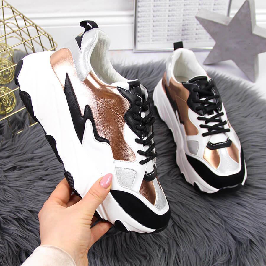 W. Potocki Sneakersy damskie na platformie biało złote Potocki 39