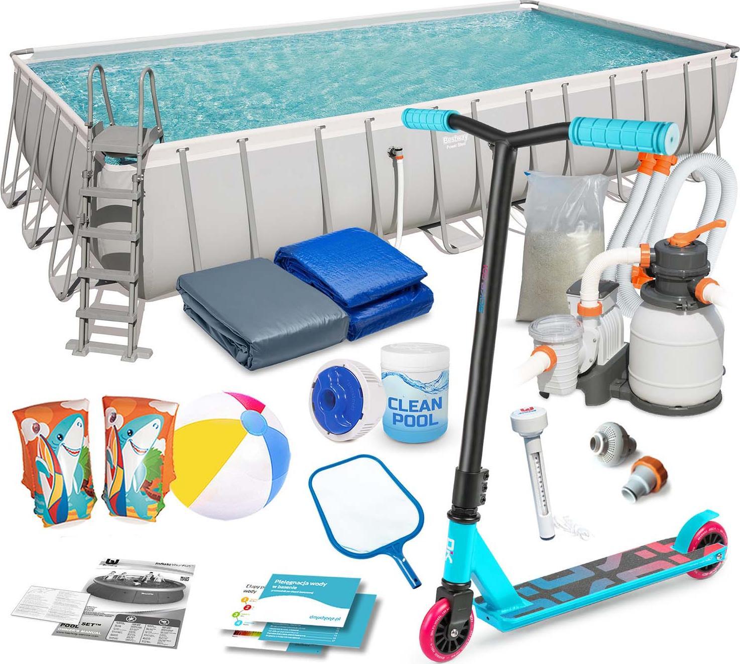 Bestway Basen ogrodowy stelażowy 732 x 366 x 132 cm 17w1 Bestway 56475 + hulajnoga GRATIS