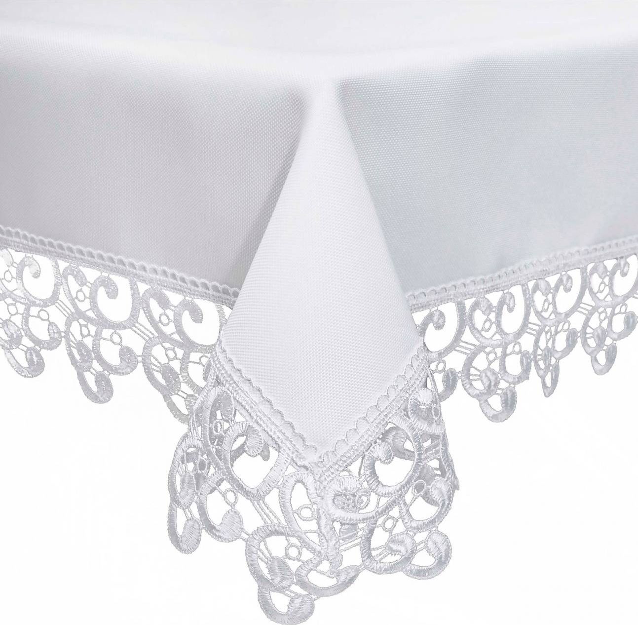 Łóżkoholicy Obrus Plamoodporny z Gipiurą Koronką Biały 150x450