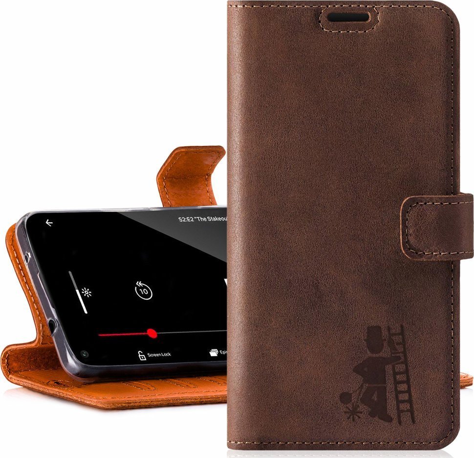 Surazo Skórzane etui na telefon RFID Wallet case - Orzechowy - Kominiarz Sony Xperia 10 II