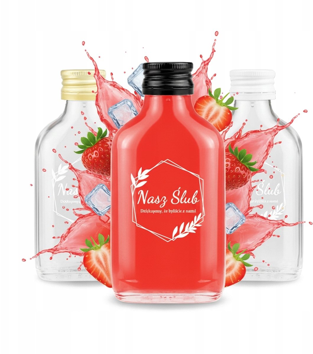 Bimberek 50x Butelki PIERSIÓWKA 100ml z nadrukiem