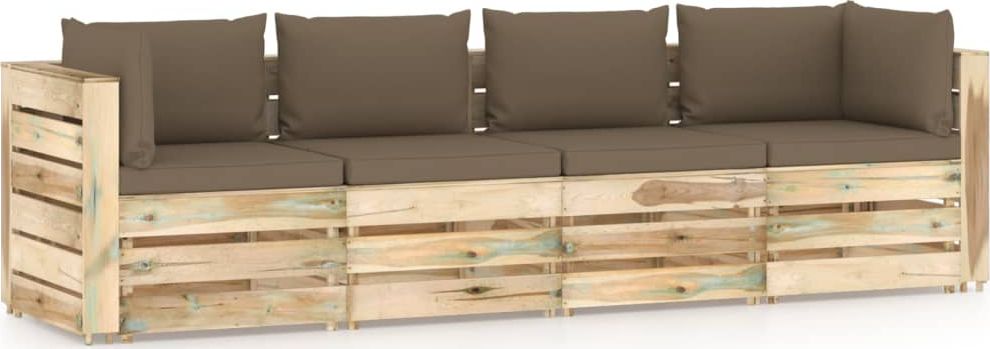 vidaXL Ogrodowa sofa 4-os z poduszkami, impregnowane drewno, brązowa