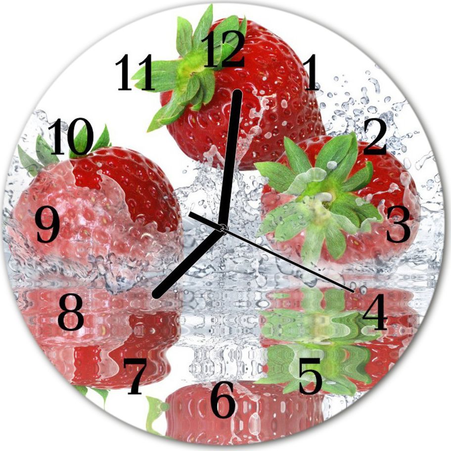 Tulup Zegar na szkle na ścianę Okrągły Truskawki Kuchnia fi 30 cm 31090468
