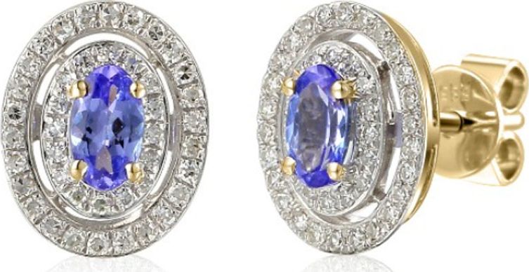 Lovrin ZŁOTE KOLCZYKI 585 Z TANZANITEM ORAZ DIAMENTAMI NA SZTYFT