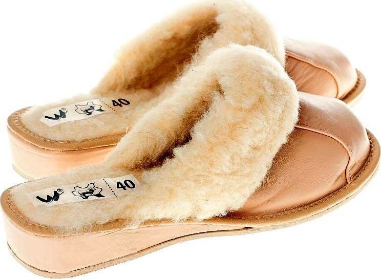 Wójciak Wsuwane ciepłe kapcie z dodatkiem prawdziwej wełny pw187 beżowy 40