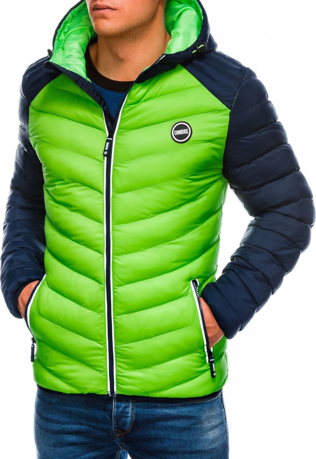Ombre Kurtka męska wiosenna C366 - zielona/granatowa M