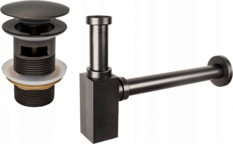 Syfon Mexen Mexen półsyfon umywalkowy kwadratowy z korkiem klik-klak, z przelewem, grafit- 7992060-66