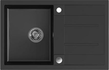 Zlewozmywak Quadron MORGAN 111 GraniteQ VERY BLACK - czarny mat z syfonem i zaślepką stal szlachetna 1-komorowy z/o