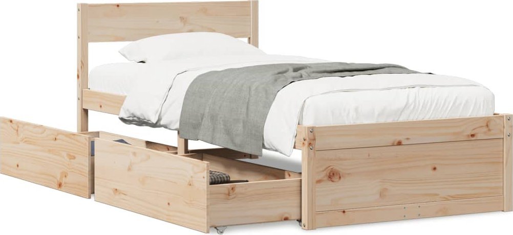 vidaXL Rama łóżka z szufladami, 75x190 cm, lite drewno sosnowe