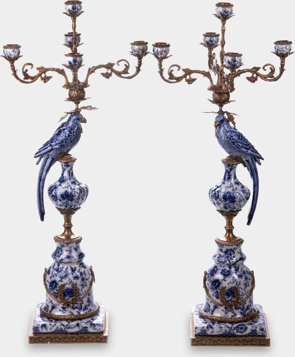rzezbyzbrazu Porcelanowe Świeczniki z Papugami Niebieskie
