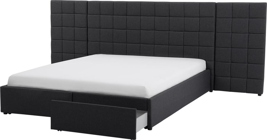 Beliani Łóżko z szufladami tapicerowane 160 x 200 cm szare MILLAU