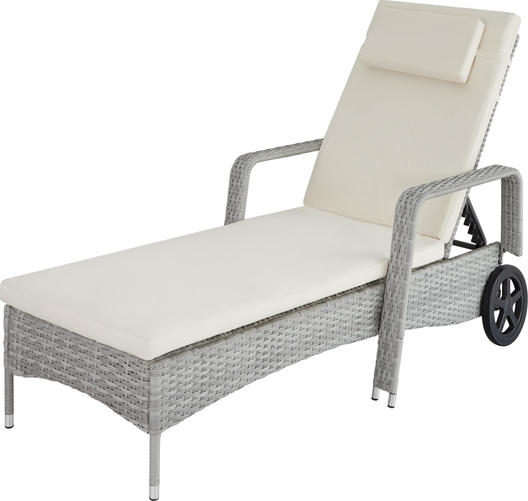 Tectake Leżak ogrodowy na kółkach, technorattan - jasnoszary