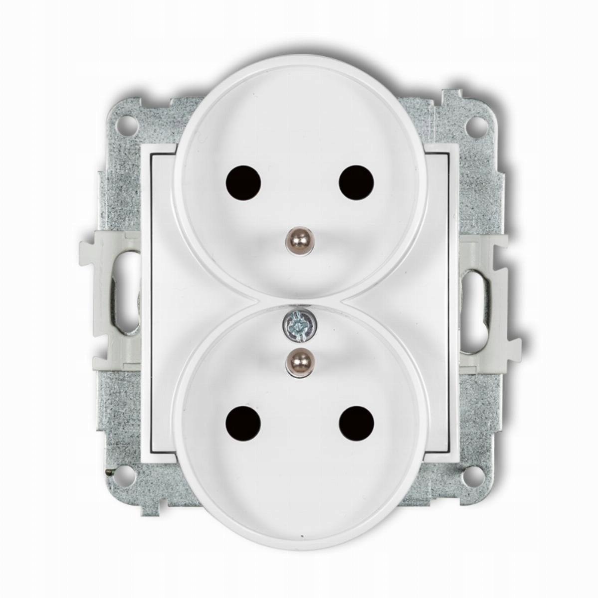 MINI Mechanizm gniazda podwójnego do ramki z uziemieniem 2x(2P+Z) (przesłony torów prądowych) biały mat 25MGPR-2zp