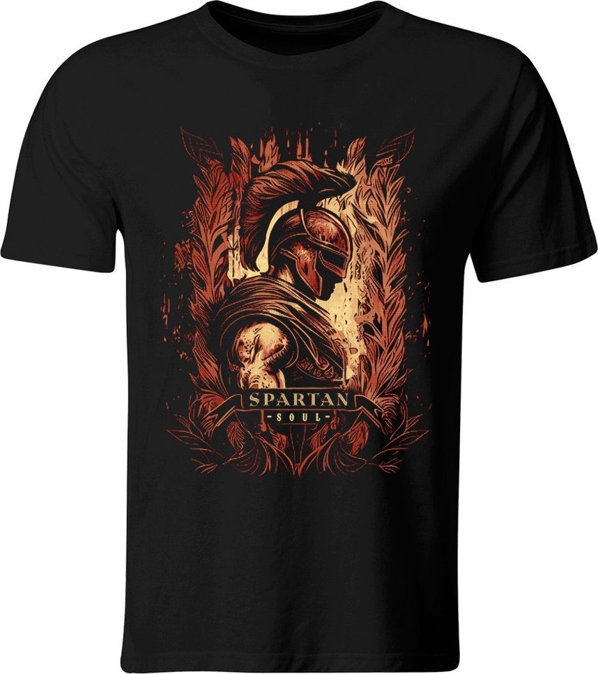 GiTees Spartan Soul, Koszulka męska z nadrukiem, czarna, roz. XL