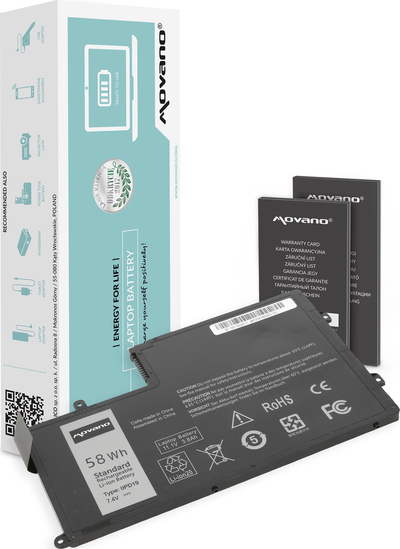 Bateria Movano Bateria 0PD19 do Dell Inspiron 14 5445 - 7.4V