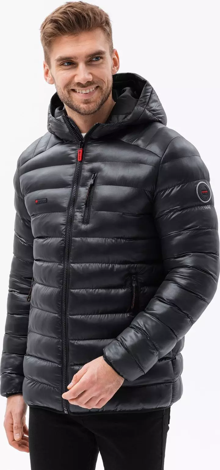 Ombre Kurtka męska pikowana z kapturem - czarna V4 C549 M