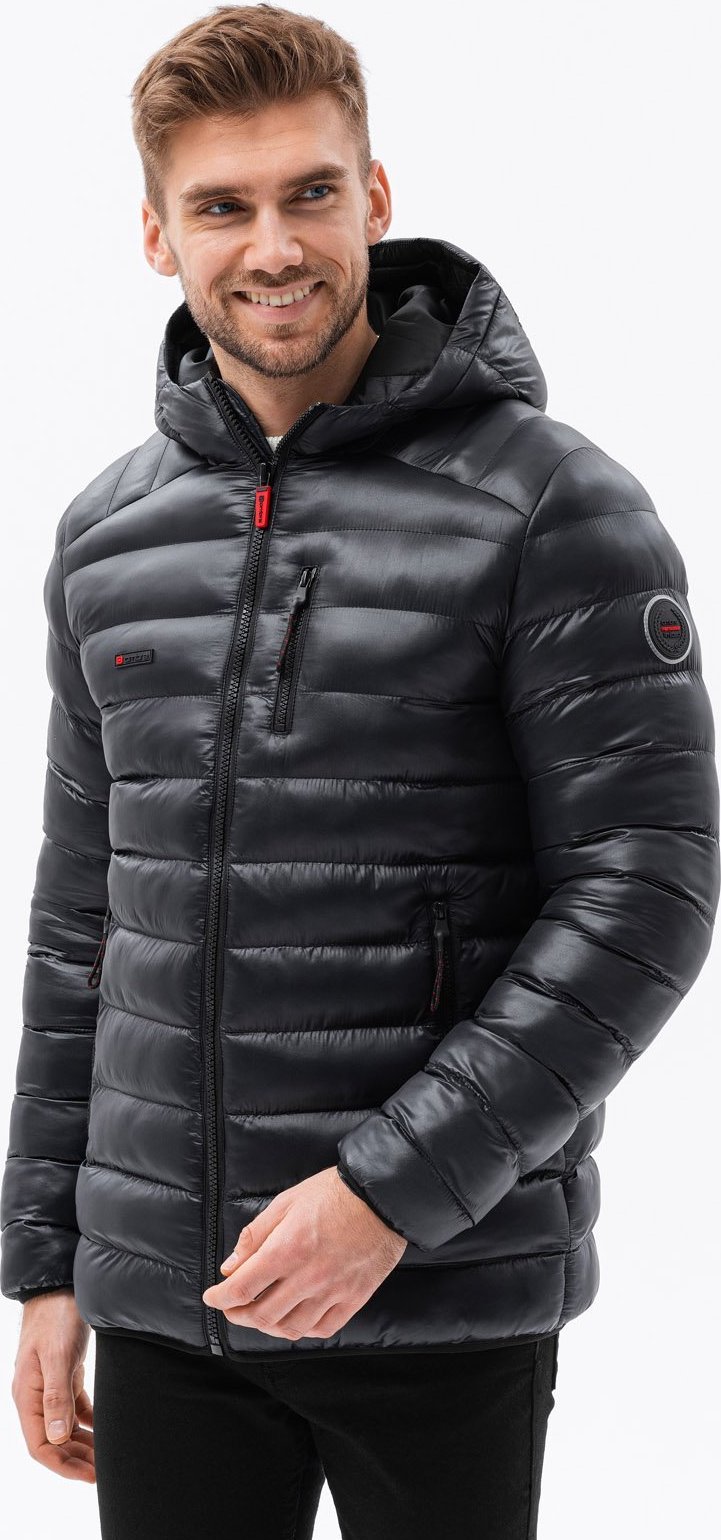 Ombre Kurtka męska pikowana z kapturem - czarna V4 C549 M