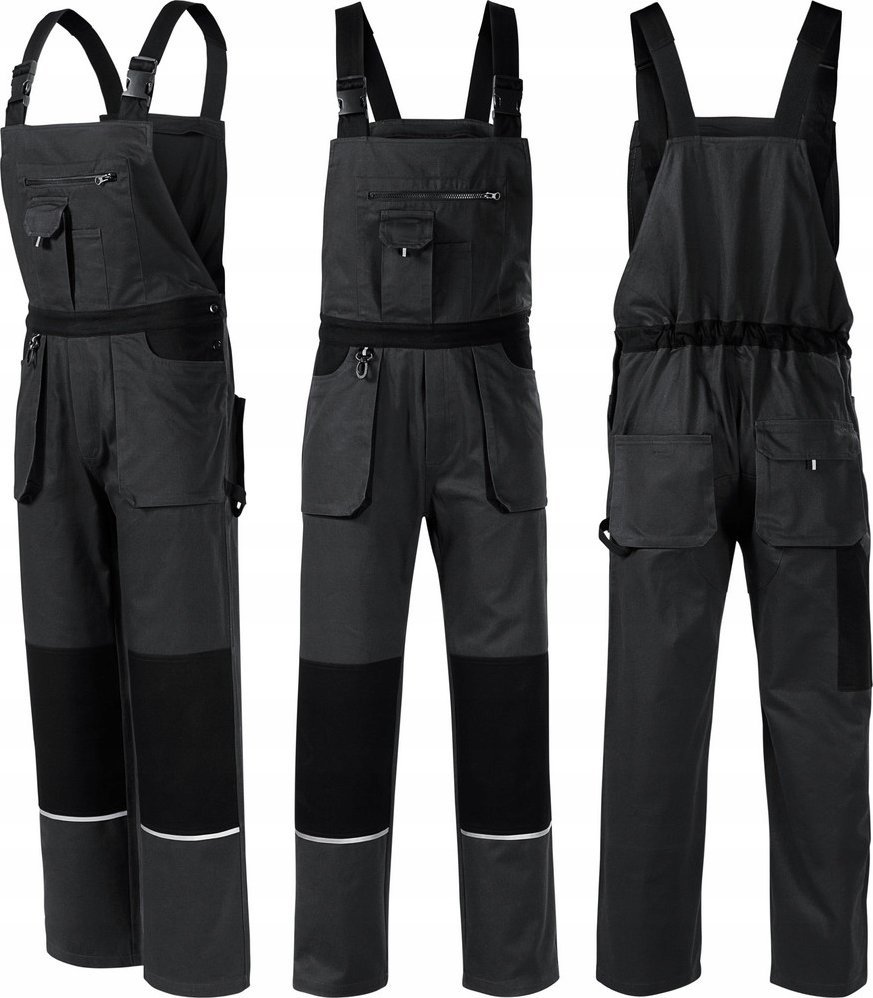 RIMECK Woody W02 - ADLER - Spodnie robocze ogrodniczki męskie, 270 g/m2, 100 % bawełna - ebony gray 56/58