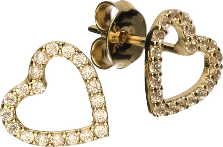 Lovrin Złote kolczyki 585 małe serduszka z cyrkoniami 1,13 g