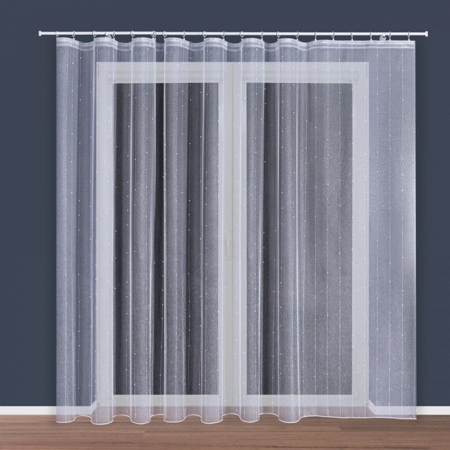 Markizeta Firanka biała fantazyjna z ołowianką i cekinami 017583 wys. 305 cm.