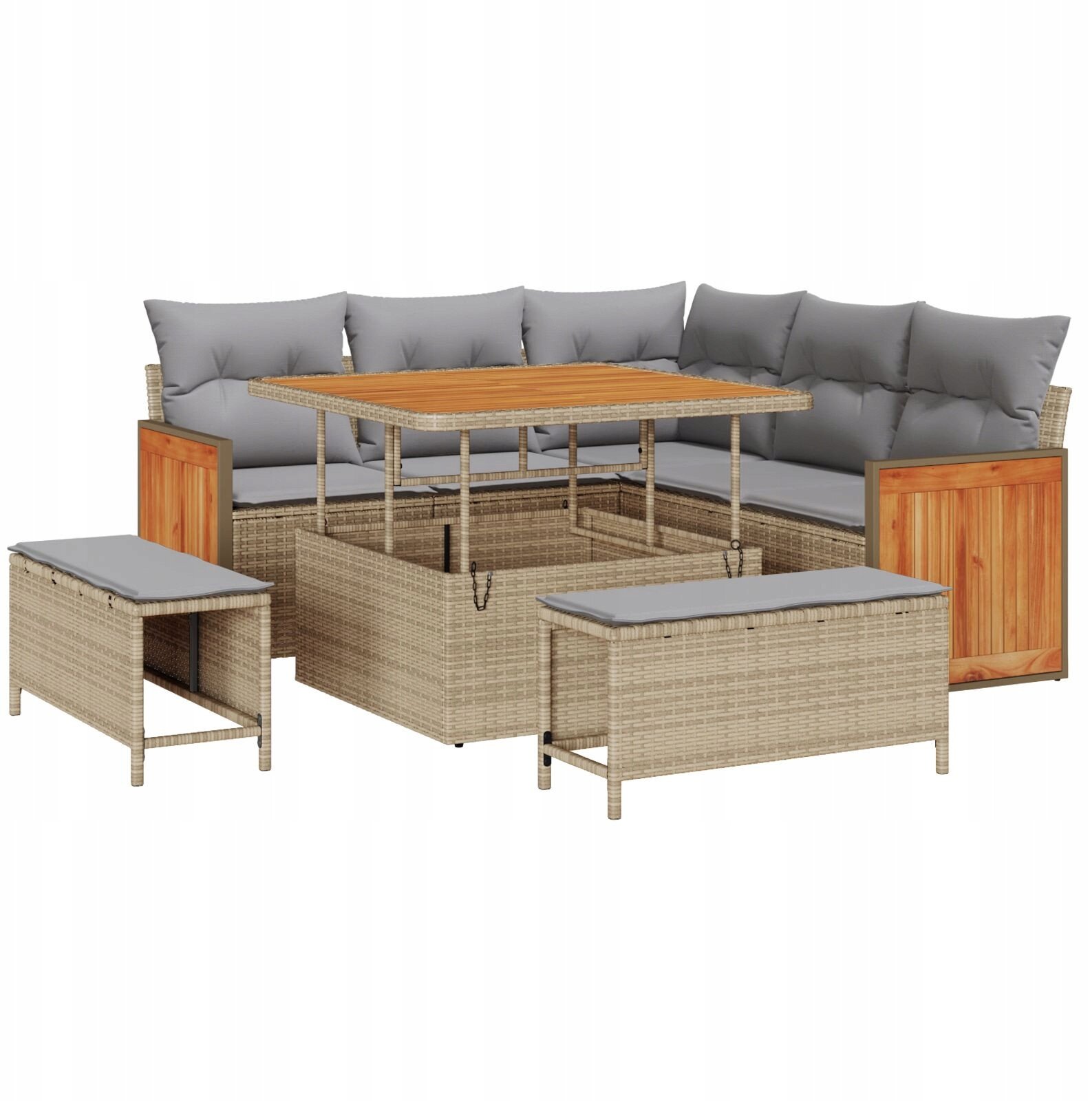 vidaXL 8-częściowy zestaw sofy ogrodowej z poduszkami beżowy z polirattanu akacjowego, vidaXL 2-osobowa sofa ogrodowa z poduszkami beżowa z polirattan