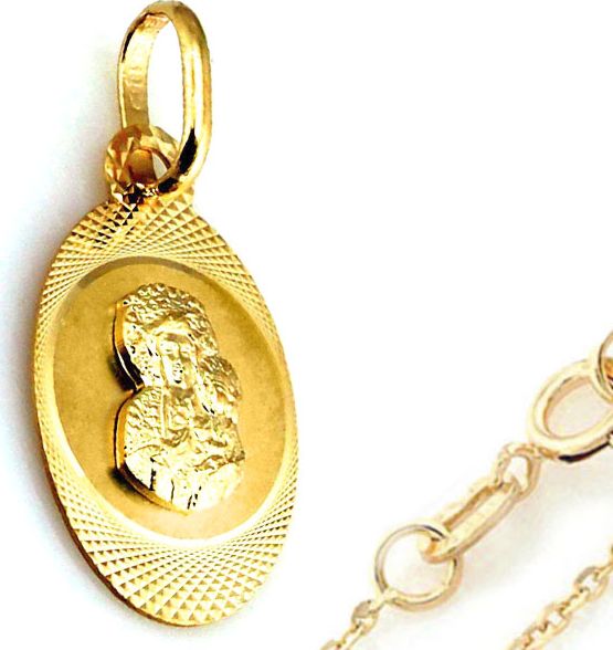 Lovrin Złoty komplet 585 medalik Matka Boska z łańcuszkiem