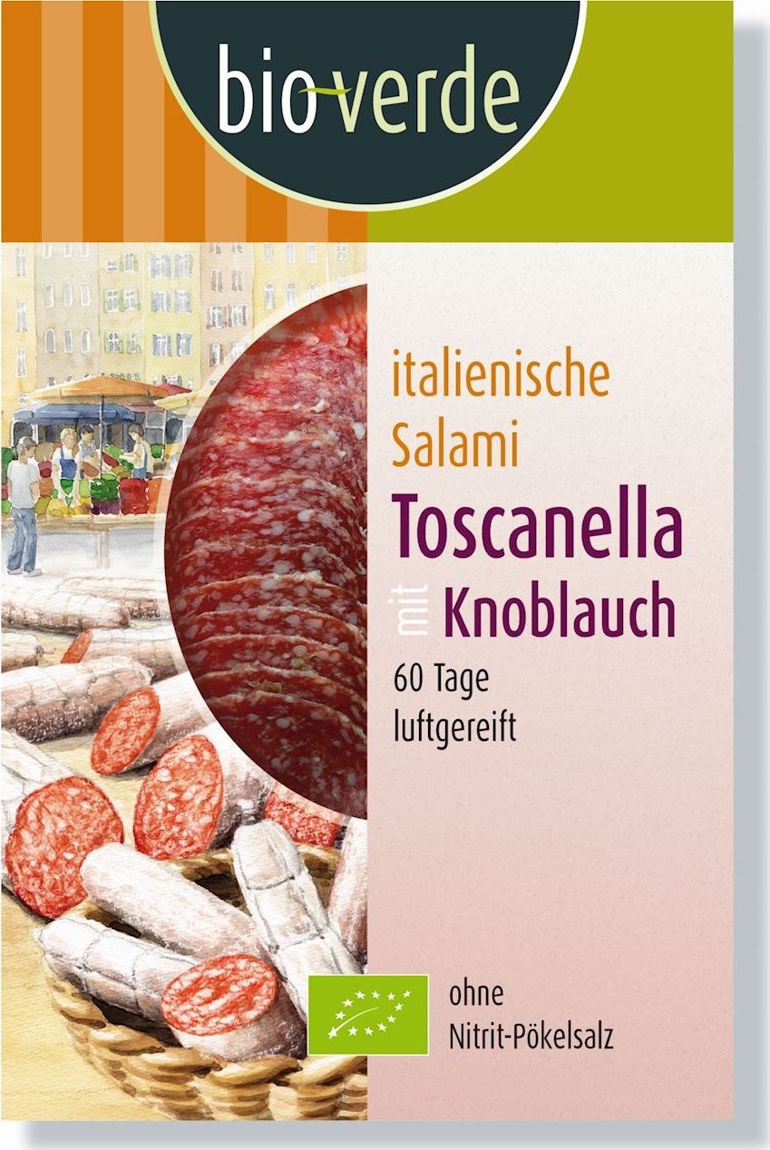 BIO VERDE (sery, wędliny, humusy, inne) SALAMI TOSCANELLA Z CZOSNKIEM PLASTRY BIO 80 g - BIO VERDE