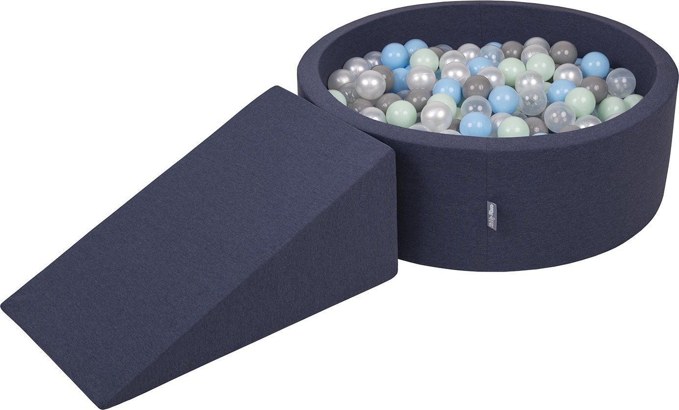 KiddyMoon Piankowy plac zabaw PPZP-OK30D-112 z piłeczkami granatowy: perła-szary-transparent-babyblue-mięta basen 200/klin L Zabawka plac zabaw