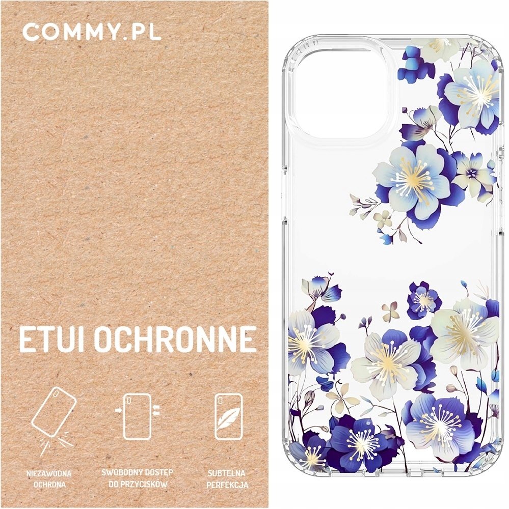 Przezroczyste mocne etui kwiaty Commy iPhone 14 Pro Max Case plecki