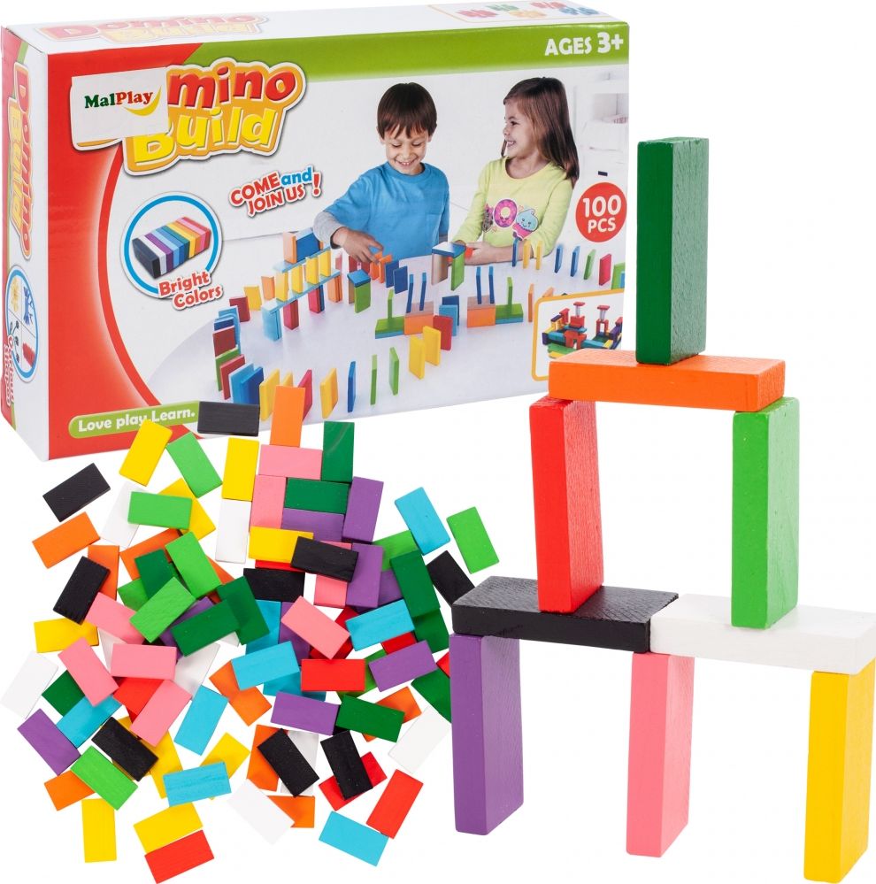 MalPlay Drewniane klocki Domino 100 elementów