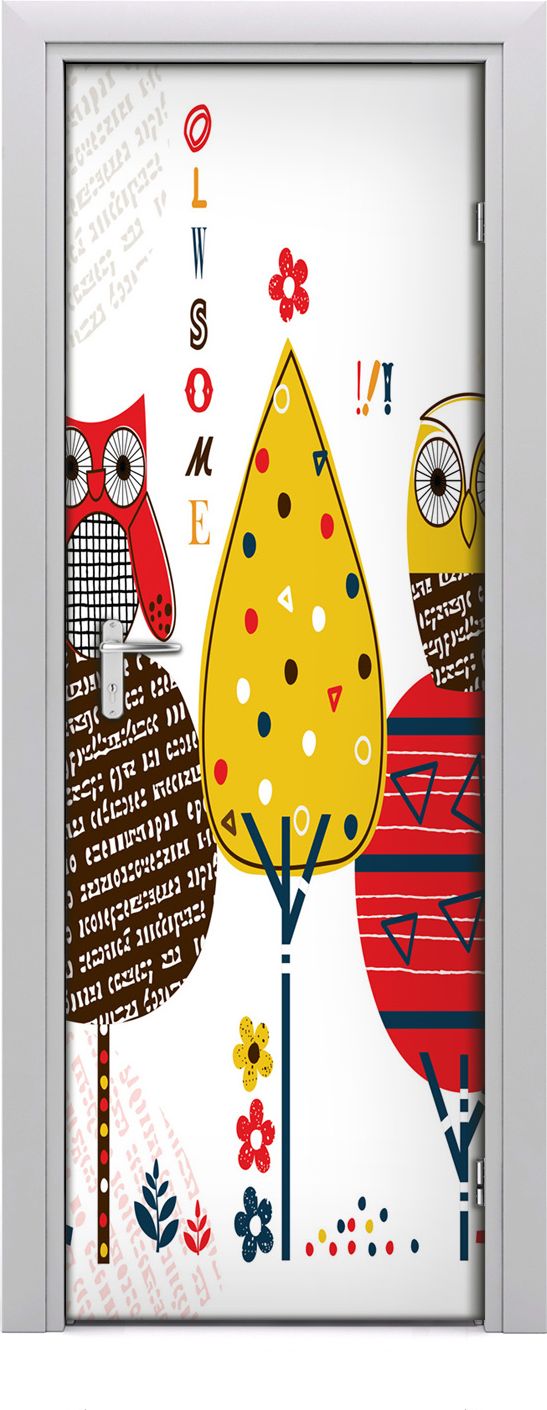 Tulup Fototapeta samoprzylepna na drzwi 75 x 205 cm sowy drzew