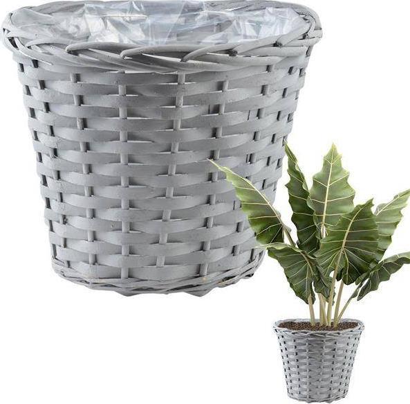 Vilde Osłonka na kwiaty roślinę doniczkę pleciona wiklinowa doniczka szara koszyk boho 30x25 cm