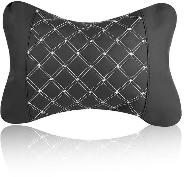 Poduszka na zagłówek do samochodu z przeszyciem czarno biała