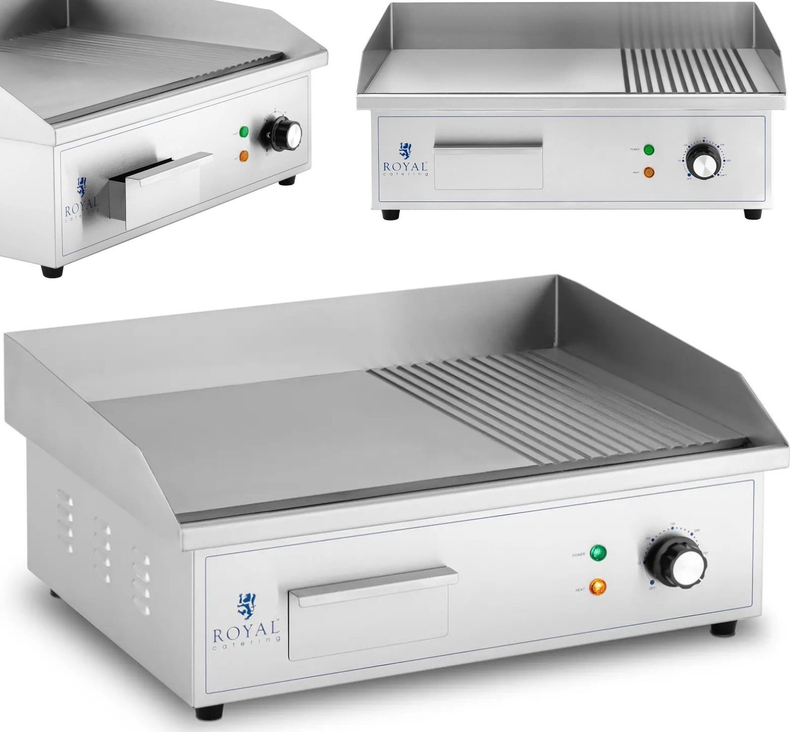 Royal Catering Grill elektryczny płyta grillowa gładka ryflowana 548 x 350 mm 3000 W Grill elektryczny płyta grillowa gładka ryflowana 548 x 350 mm 30