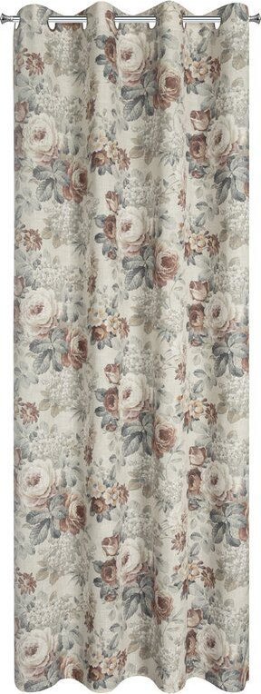 Eurofirany Zasłona na przelotkach eko z lnem w kwiaty GABI 140X250 naturalna