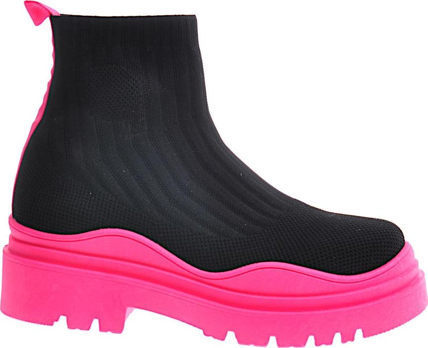 Pantofelek24 Damskie botki na grubej podeszwie Black/Fushia /D5-2 10757 T790/ 37