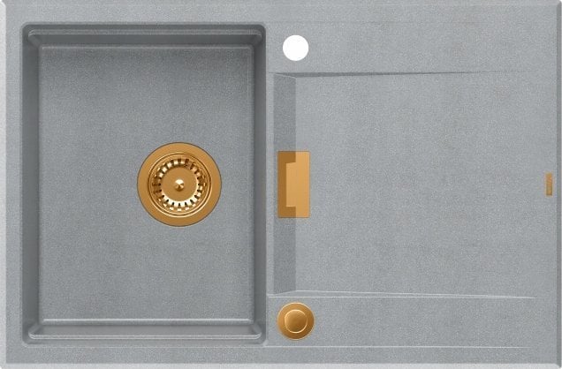 Zlewozmywak Owen OWEN 111 GraniteQ zlewozmywak z syfonem Push 2 Open 1-komorowy z/o (760x500x215; kom. 330x430) silver stone / elementy miedziane