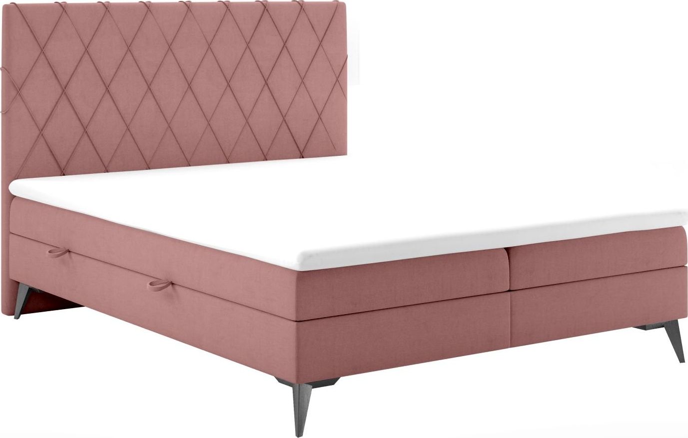 LAVERTO Łóżko kontynentalne IBETIO 160x200 różowe velvet z pojemnikiem