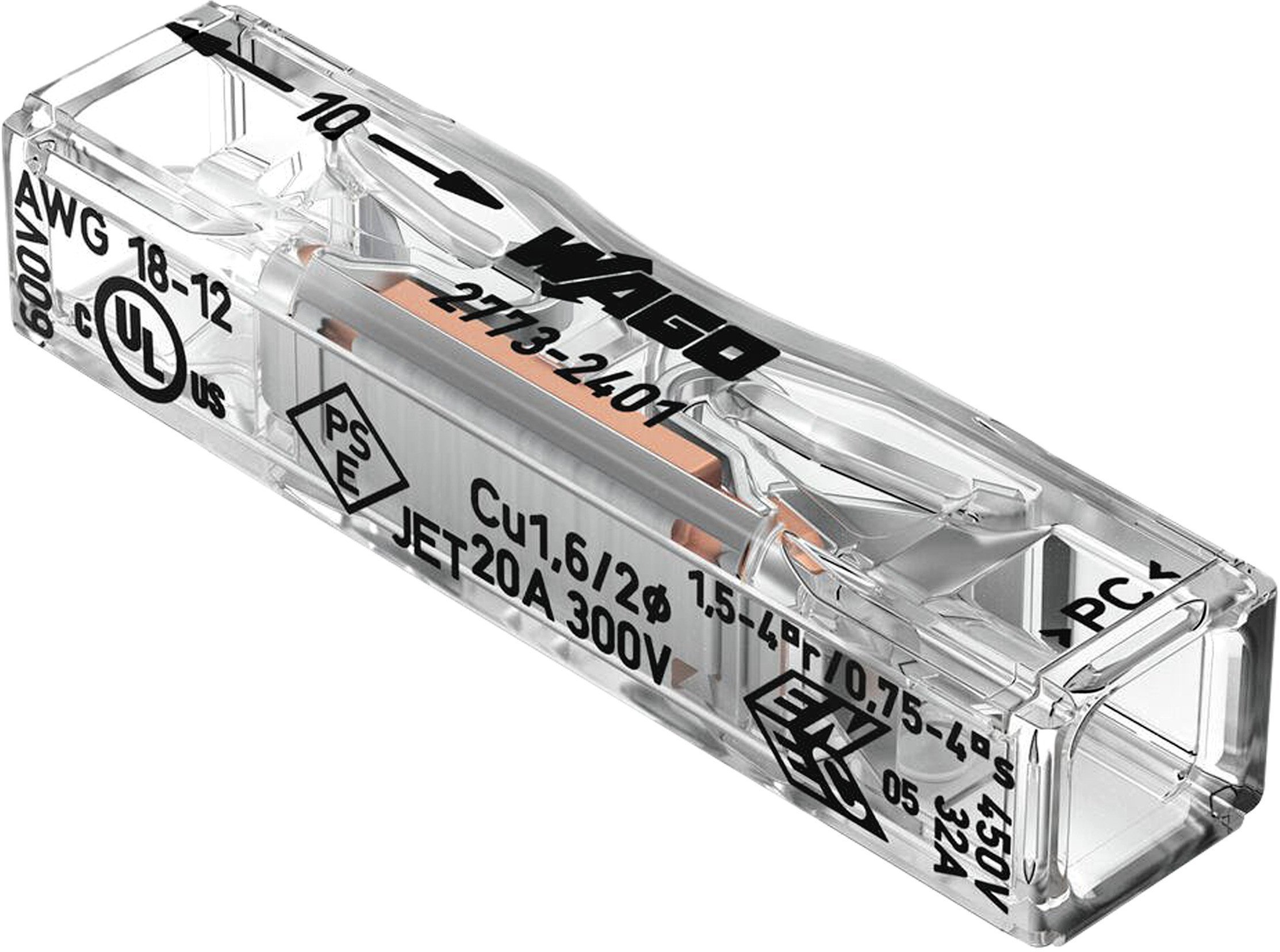 Złączka Wago 1-torowa przelotowa, do przewodów sztywnych, 2773-2401, od 0,2-4mm?, 10 szt