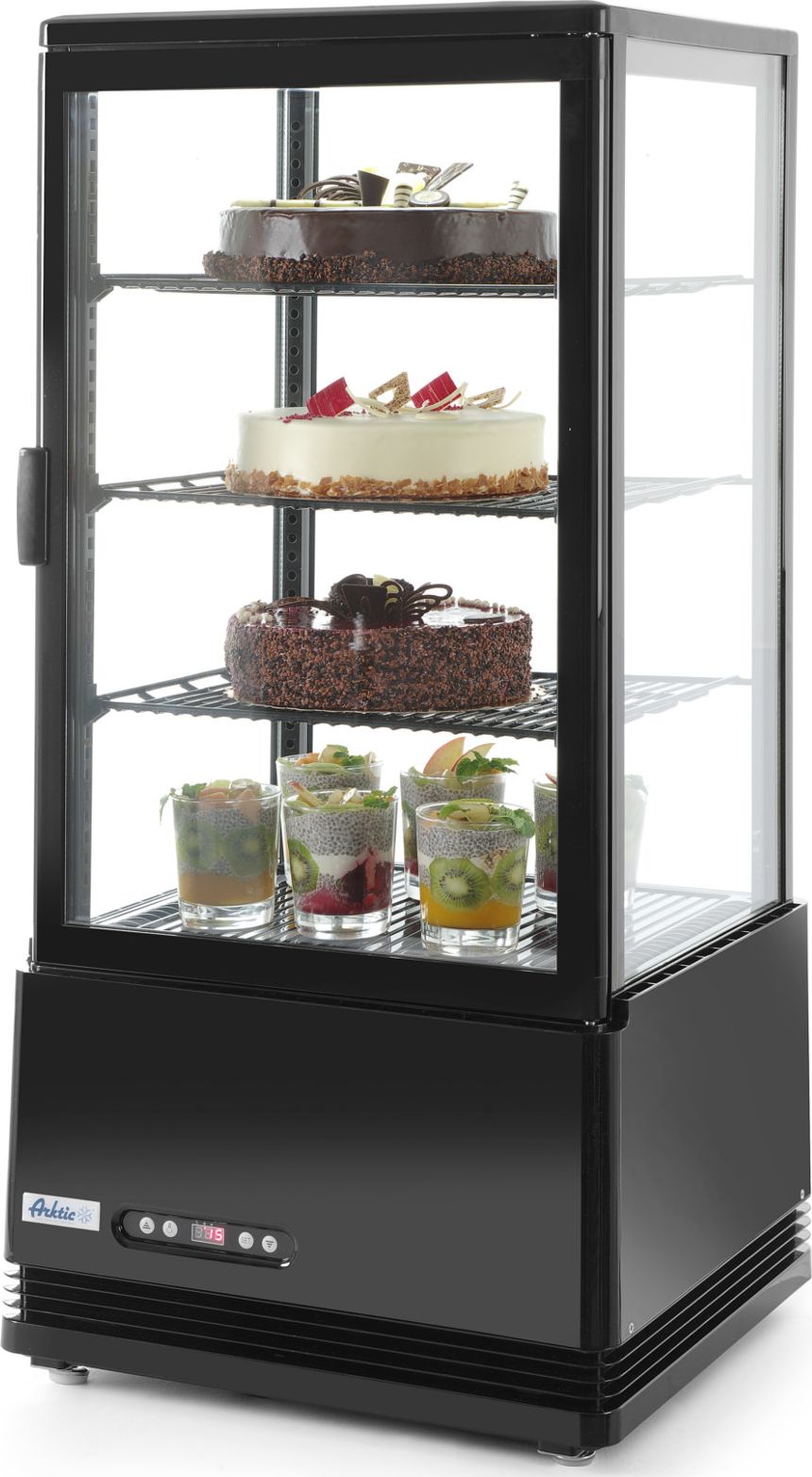 Witryna chłodnicza ARKTIC Witryna chłodnicza przeszklona nastawna 78L 3 półki czarny ARKTIC Hendi 233658 Witryna chłodnicza przeszklona nastawna 78L 3