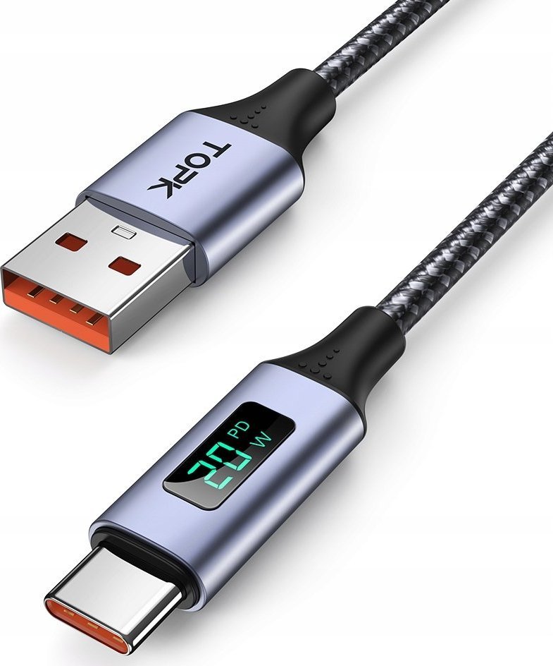 Kabel USB Topk USB-A - USB-C 1 m Czarny (AN50)