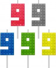 GoDan Świeczka urodzinowa Klocki, cyfra 9, wys. 5.5 cm one size