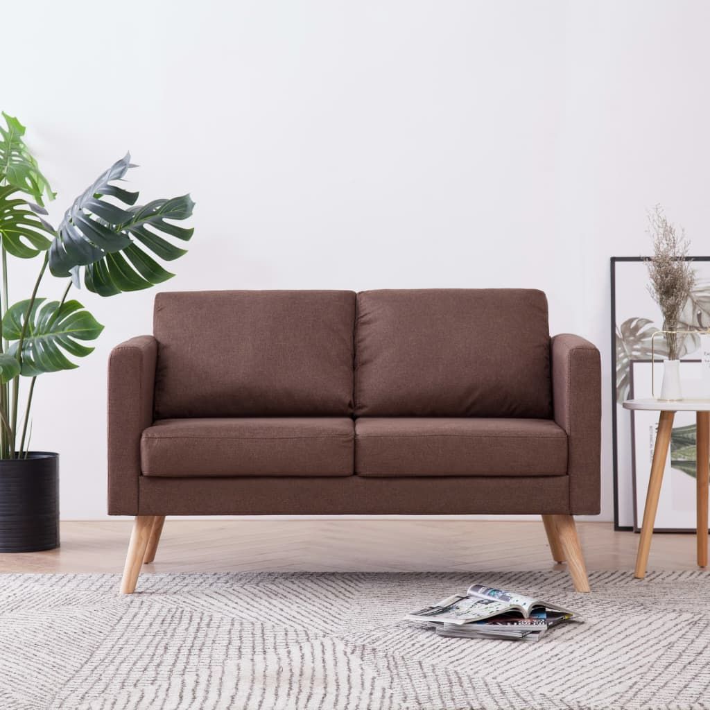 vidaXL 2-osobowa sofa tapicerowana tkaniną, brązowa