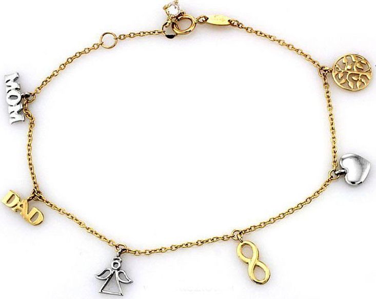 Lovrin ZŁOTA BRANSOLETKA 585 KOŁO SERCE ANIOŁEK CHARMS 2.03g