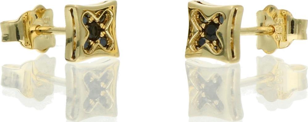 Rosanto Ciekawe złote kolczyki z czarnymi cyrkoniami 585 14k